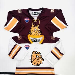 LOT OF 2 UMD BULLDOGS HOCKEY JERSEYS YOUTH SIZE SMALL MN COLLEGE HOME AWAY